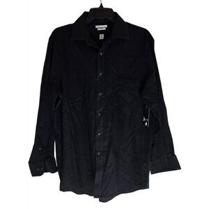 Van Heusen Classic Fit Black Brushed Cotton Long Sleeve Shirt XL Wrinkle-Free
